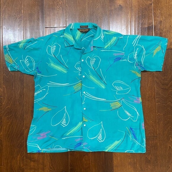Moss Creek Trader Vintage 80s Abstract Teal Button Down Shirt Men's Size XL - Picture 3 of 7